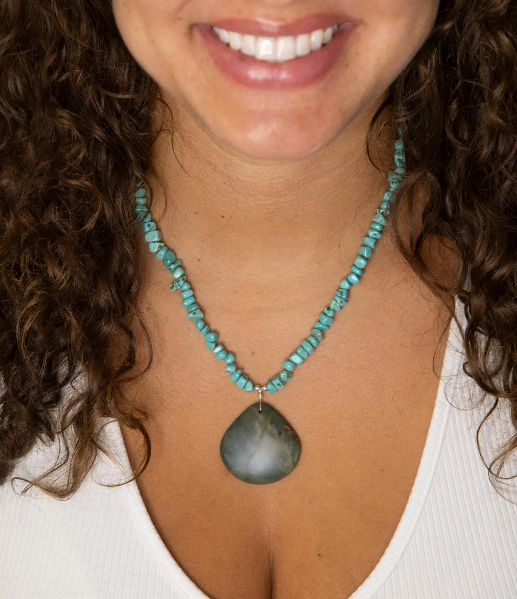 Pueblo Blue Turquoise Magnesite and Jasper Sterling Silver Necklace sold by Barse product image thumbnail 2