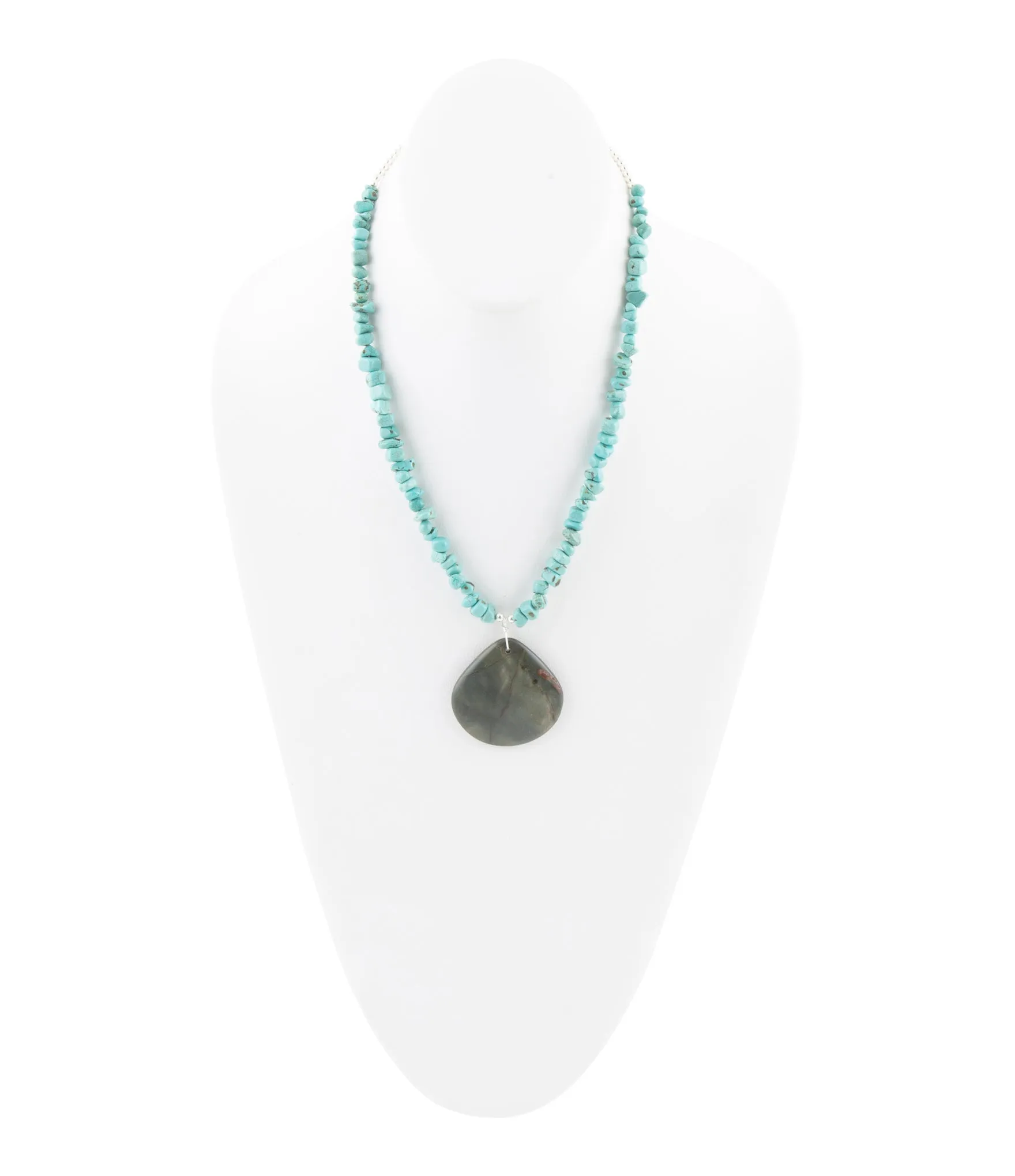 Pueblo Blue Turquoise Magnesite and Jasper Sterling Silver Necklace sold by Barse product image thumbnail 4