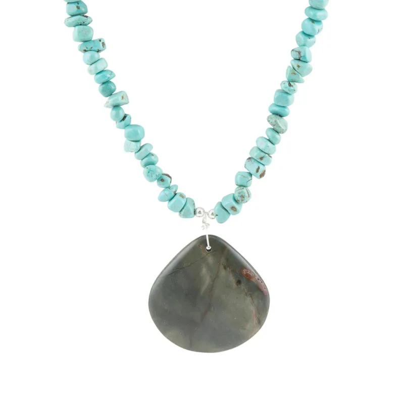 Pueblo Blue Turquoise Magnesite and Jasper Sterling Silver Necklace sold by Barse