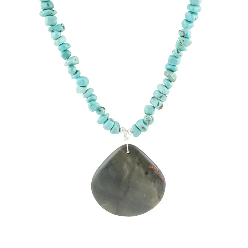 Pueblo Blue Turquoise Magnesite and Jasper Sterling Silver Necklace sold by Barse