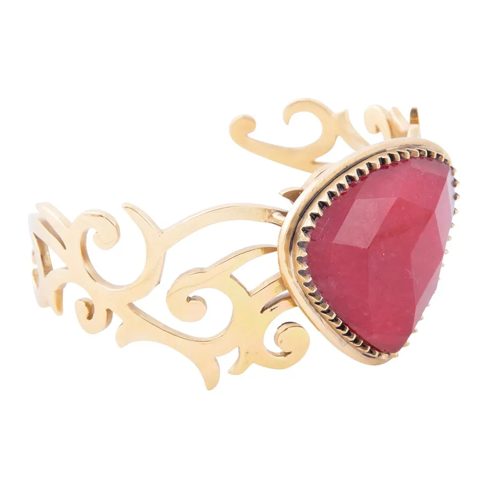 Red Bordeaux Quartz Golden Statement Cuff Bracelet sold by Barse