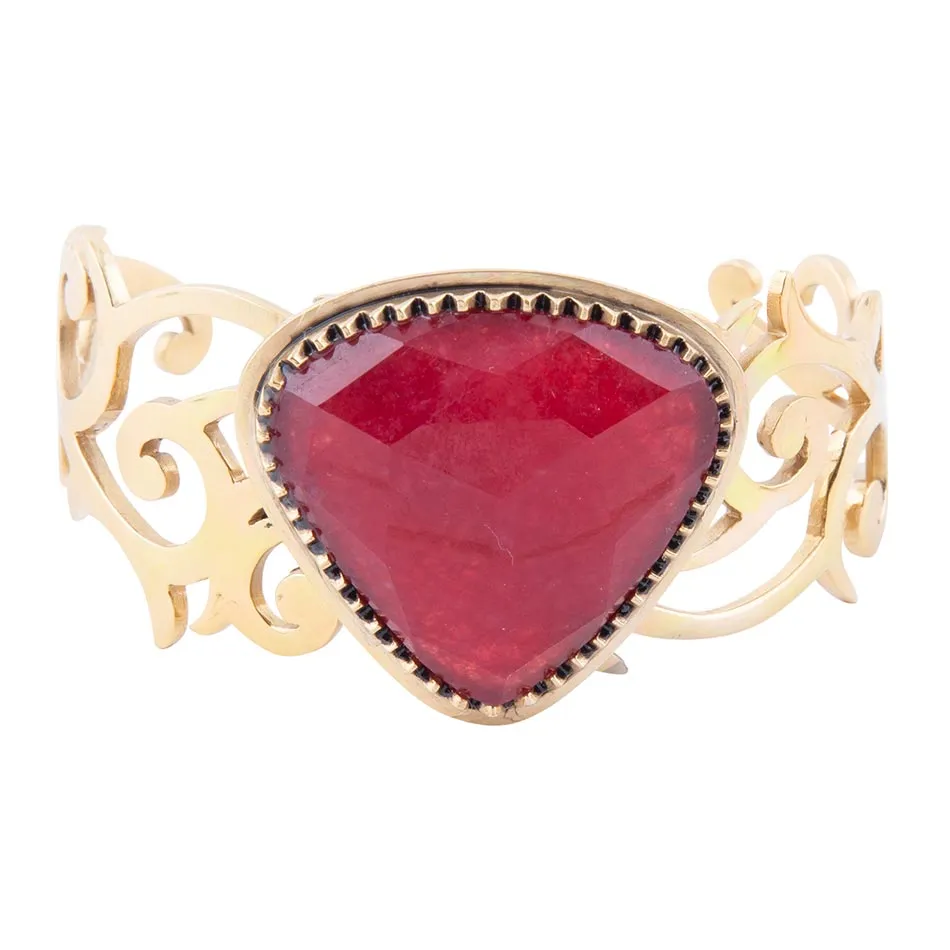 Red Bordeaux Quartz Golden Statement Cuff Bracelet sold by Barse product image thumbnail 4