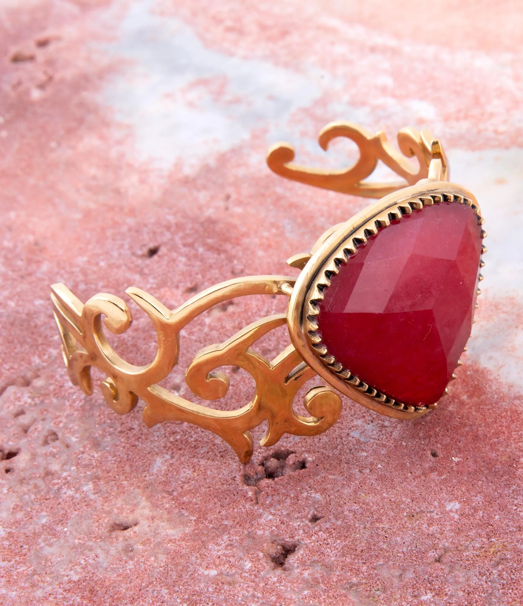 Red Bordeaux Quartz Golden Statement Cuff Bracelet sold by Barse product image thumbnail 2