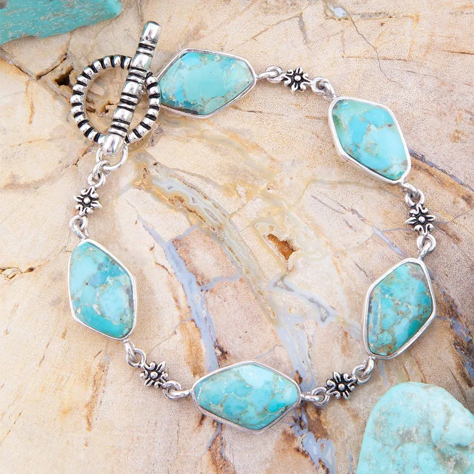 Linked Blue Turquoise and Sterling Silver Bracelet sold by Barse product image thumbnail 3