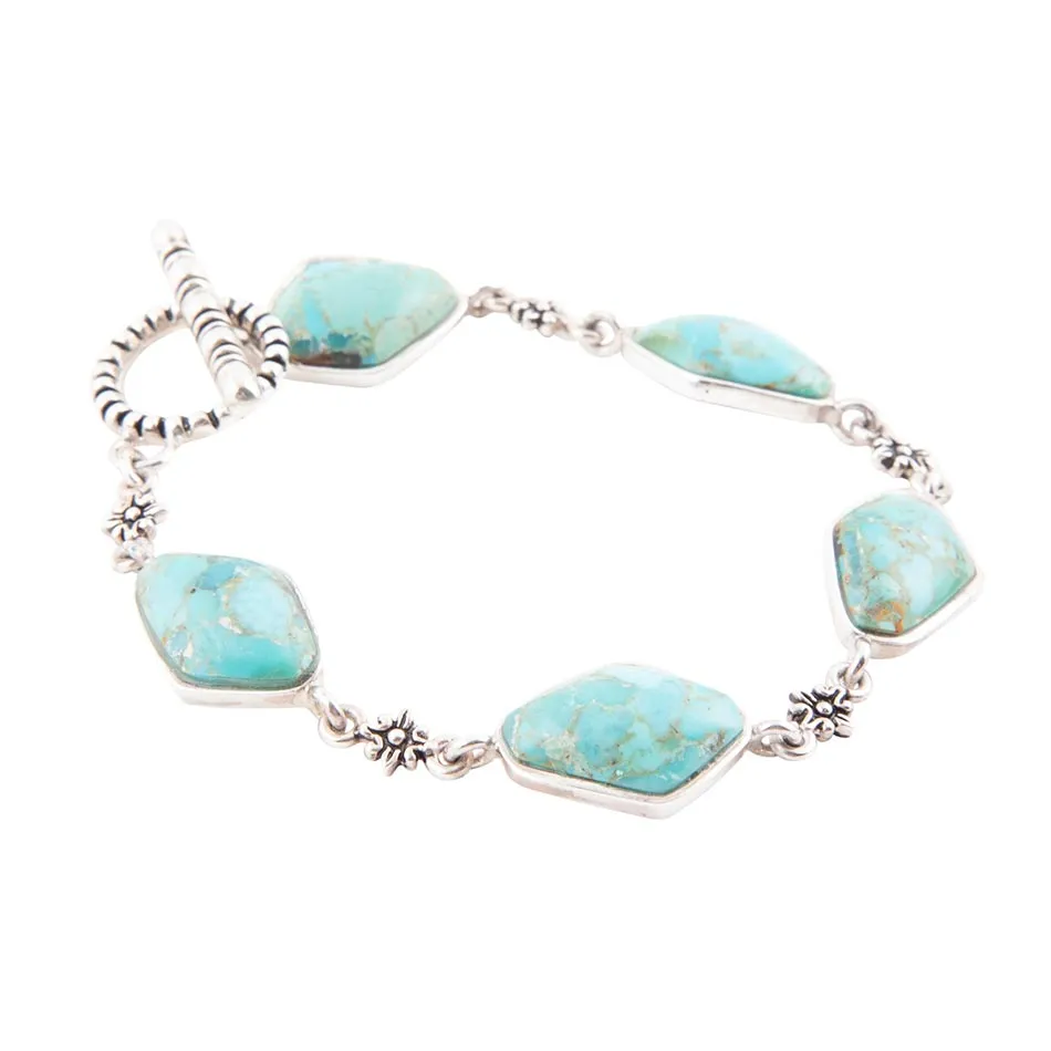 Linked Blue Turquoise and Sterling Silver Bracelet sold by Barse product image thumbnail 4