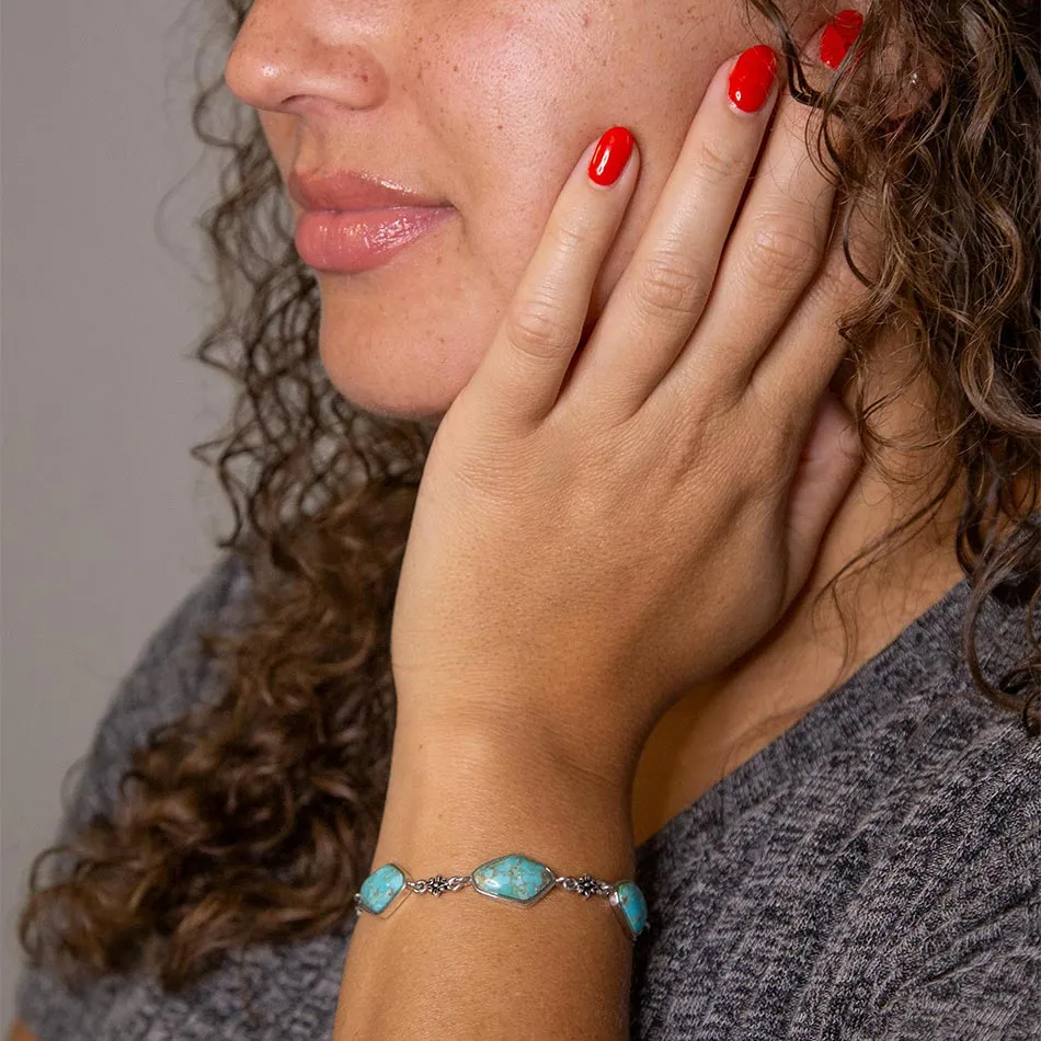 Linked Blue Turquoise and Sterling Silver Bracelet sold by Barse product image thumbnail 2