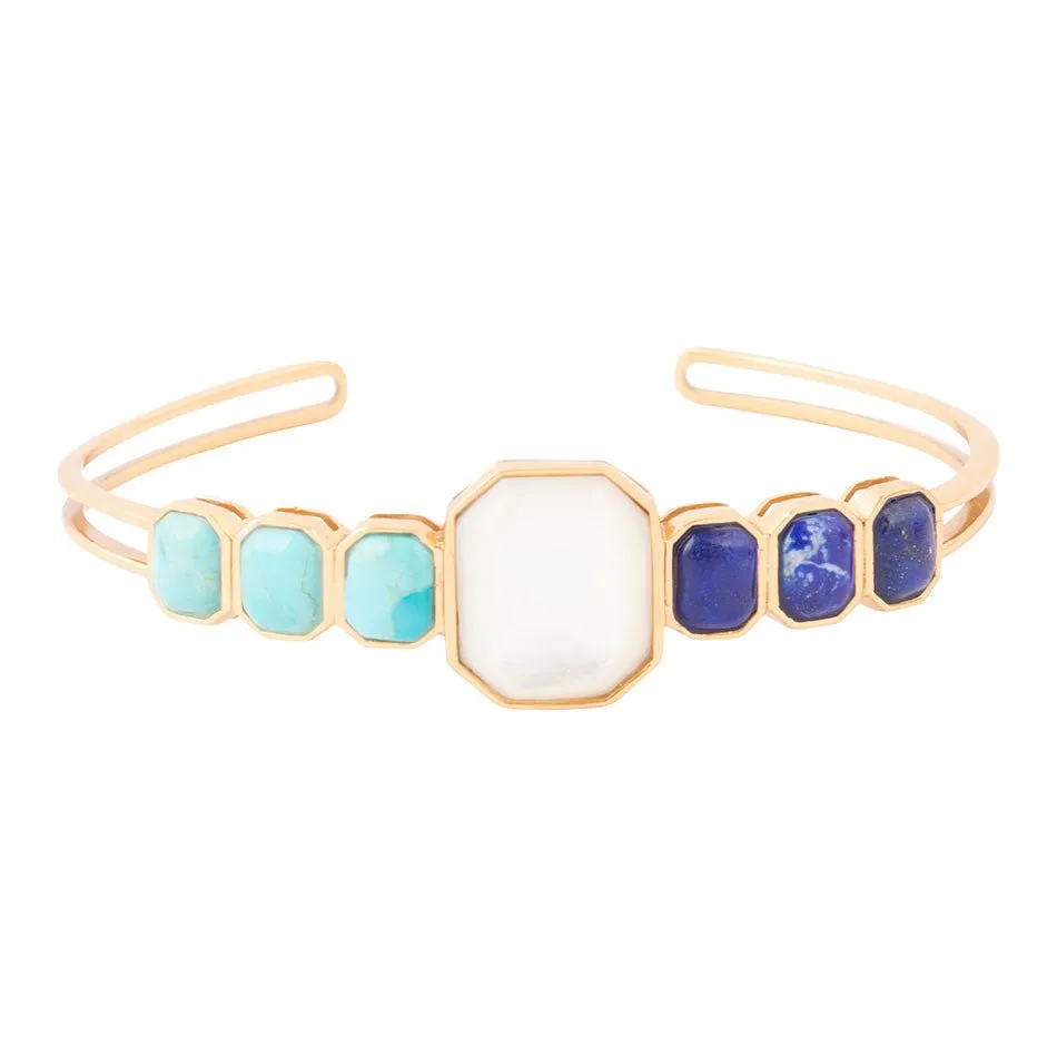 Dual Color Blue Lapis Turquoise and White Mother of Pearl Golden Cuff Bracelet sold by Barse product image thumbnail 4