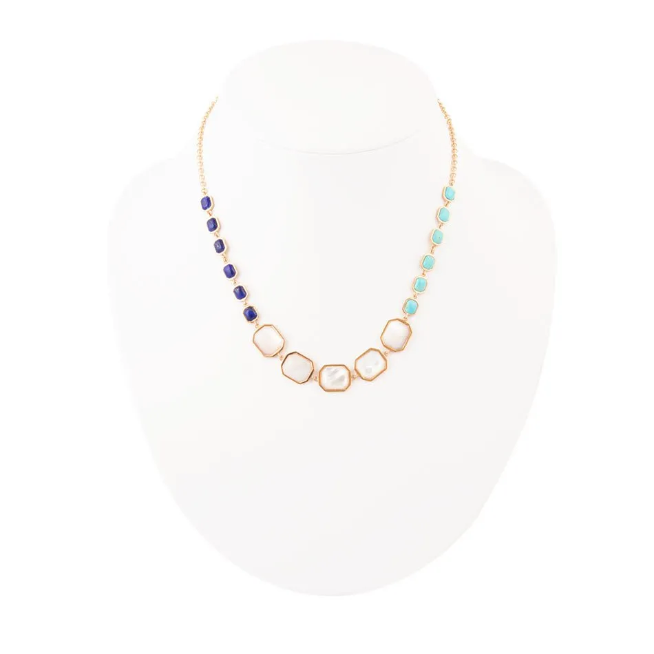 Dual Color Blue Lapis Turquoise and White Mother of Pearl Golden Necklace sold by Barse product image thumbnail 3