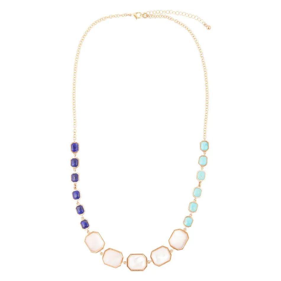 Dual Color Blue Lapis Turquoise and White Mother of Pearl Golden Necklace sold by Barse product image thumbnail 4