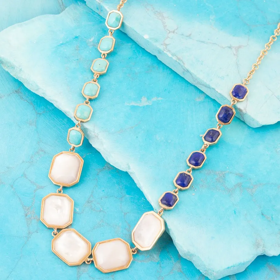 Dual Color Blue Lapis Turquoise and White Mother of Pearl Golden Necklace sold by Barse product image thumbnail 2