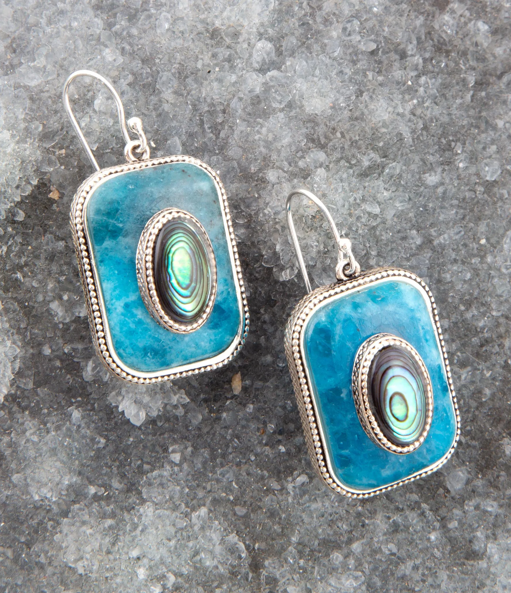 Blue Apatite and Abalone Stacked Sterling Silver Earrings sold by Barse product image thumbnail 2