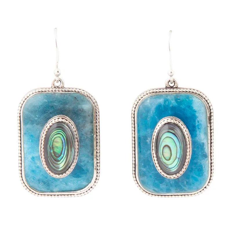 Blue Apatite and Abalone Stacked Sterling Silver Earrings sold by Barse