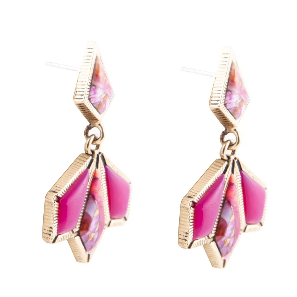 Pink Agate and Shell Matrix Golden Statement Earrings sold by Barse product image thumbnail 4