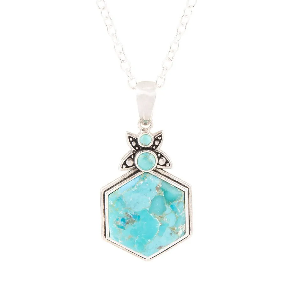 Blue Turquoise and Sterling Silver Hexagon Pendant Necklace sold by Barse