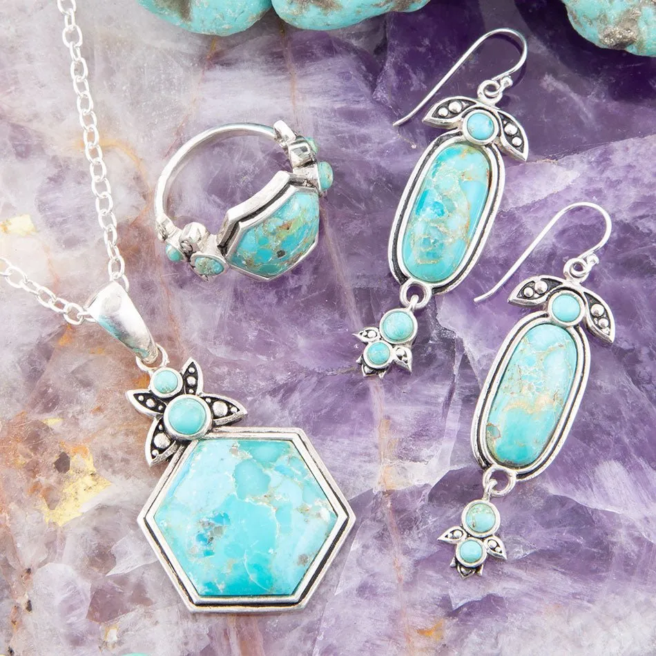 Blue Turquoise and Sterling Silver Hexagon Pendant Necklace sold by Barse product image thumbnail 5