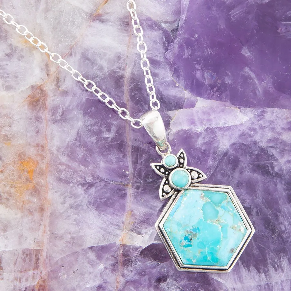 Blue Turquoise and Sterling Silver Hexagon Pendant Necklace sold by Barse product image thumbnail 3