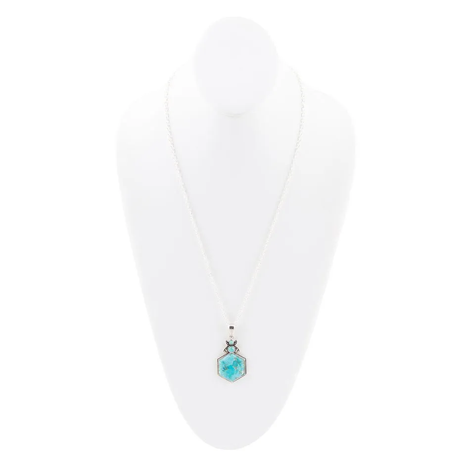 Blue Turquoise and Sterling Silver Hexagon Pendant Necklace sold by Barse product image thumbnail 4