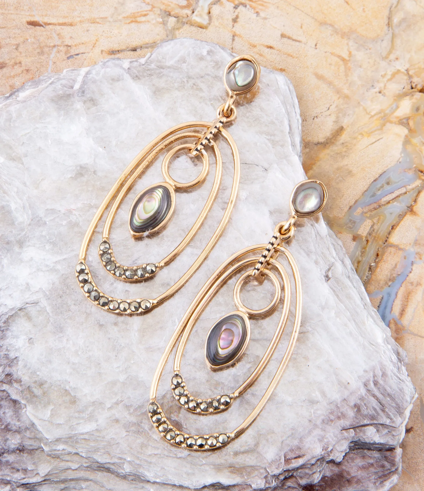 Henle Green Abalone Chandelier Golden Drop Earrings sold by Barse product image thumbnail 3