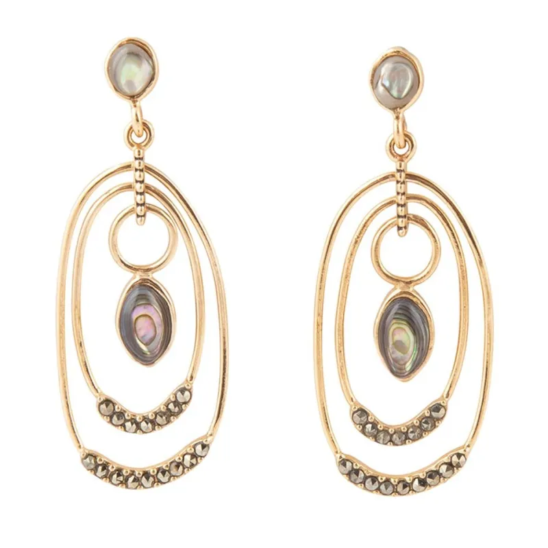 Henle Green Abalone Chandelier Golden Drop Earrings sold by Barse