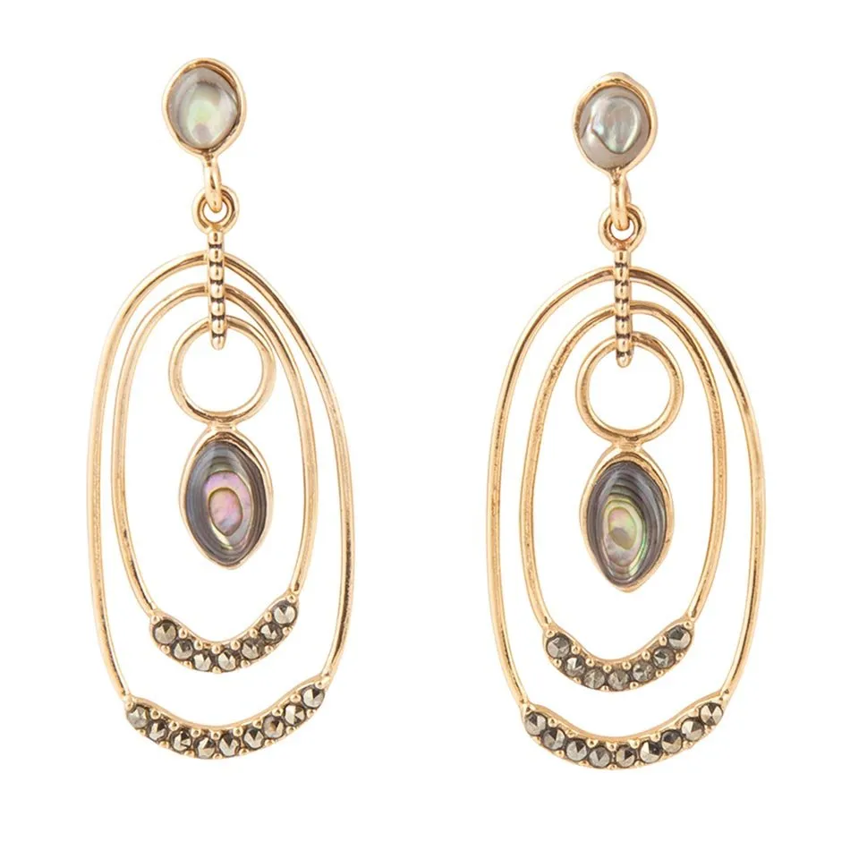 Henle Green Abalone Chandelier Golden Drop Earrings sold by Barse