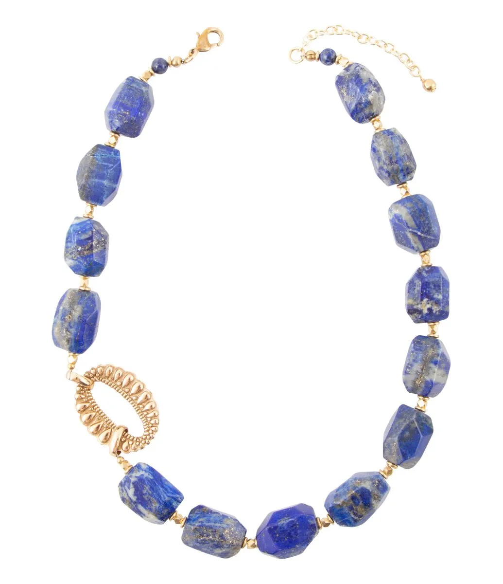 Chunky Blue Lapis Station Golden Necklace sold by Barse product image thumbnail 4
