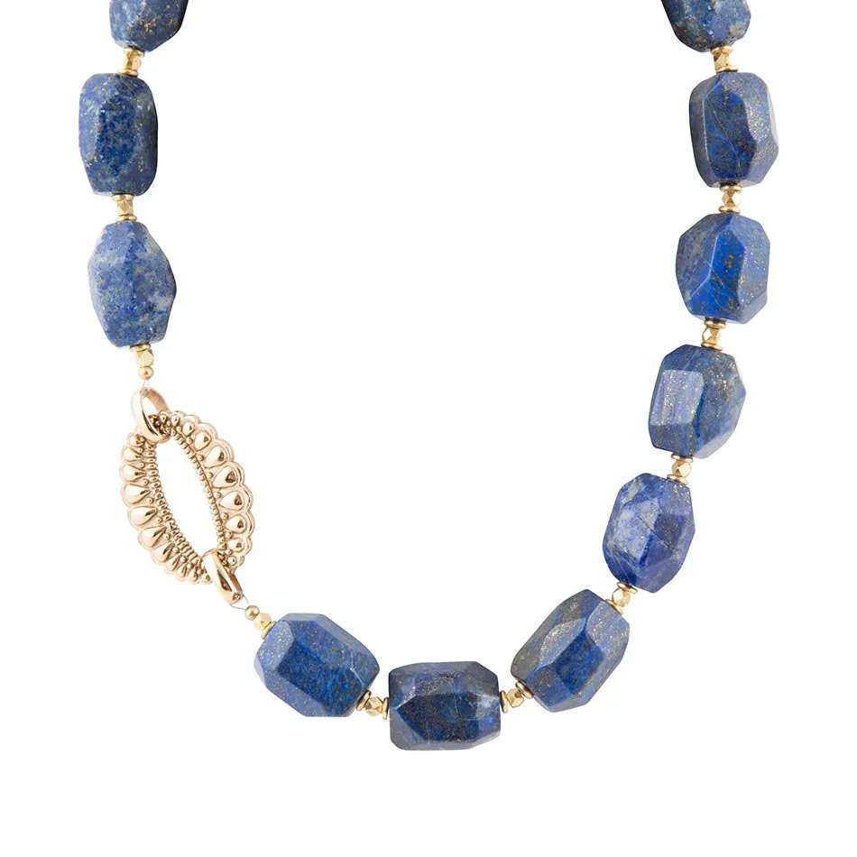 Chunky Blue Lapis Station Golden Necklace sold by Barse