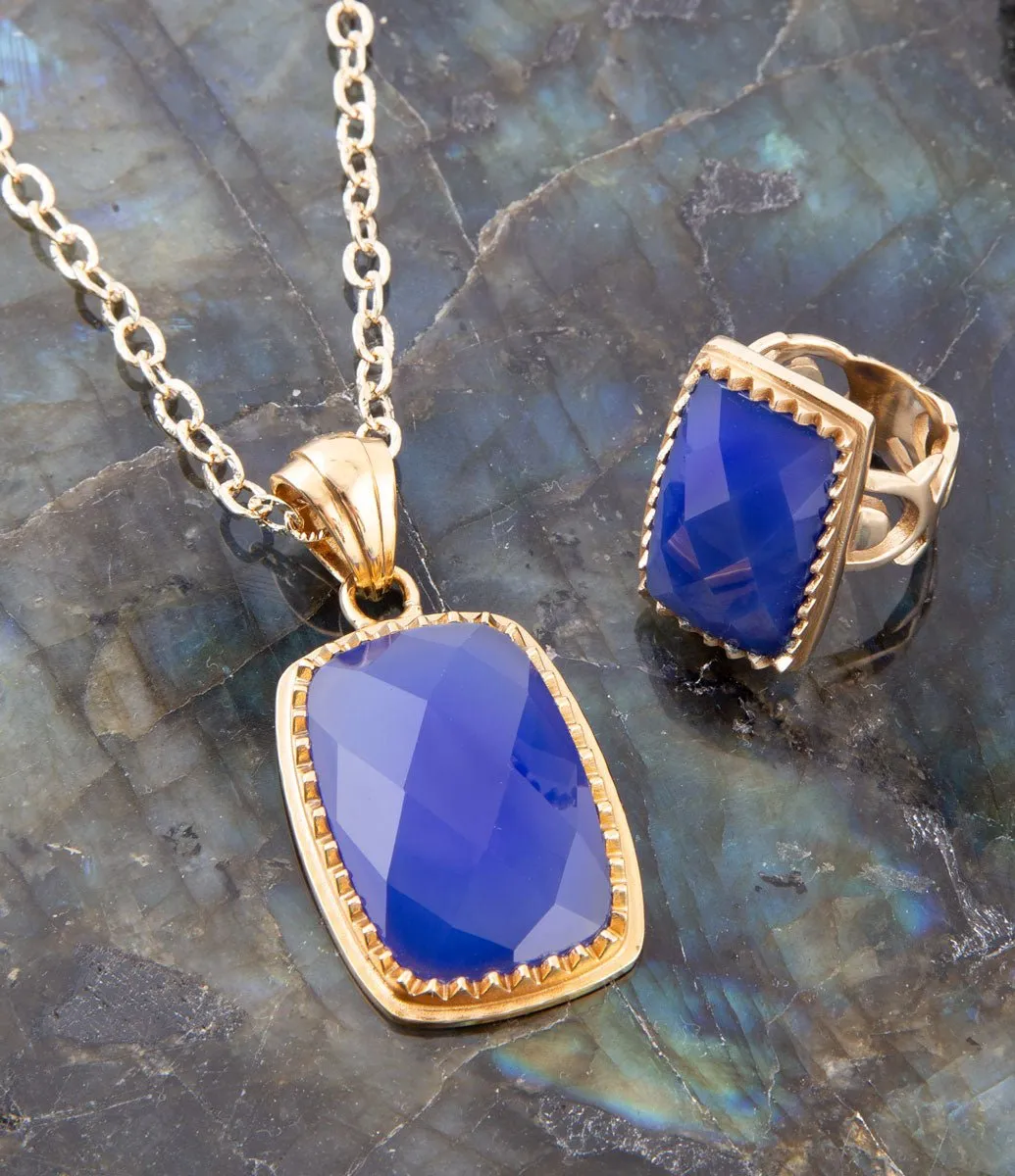 Filigreed Blue Agate Golden Pendant Necklaces sold by Barse product image thumbnail 5
