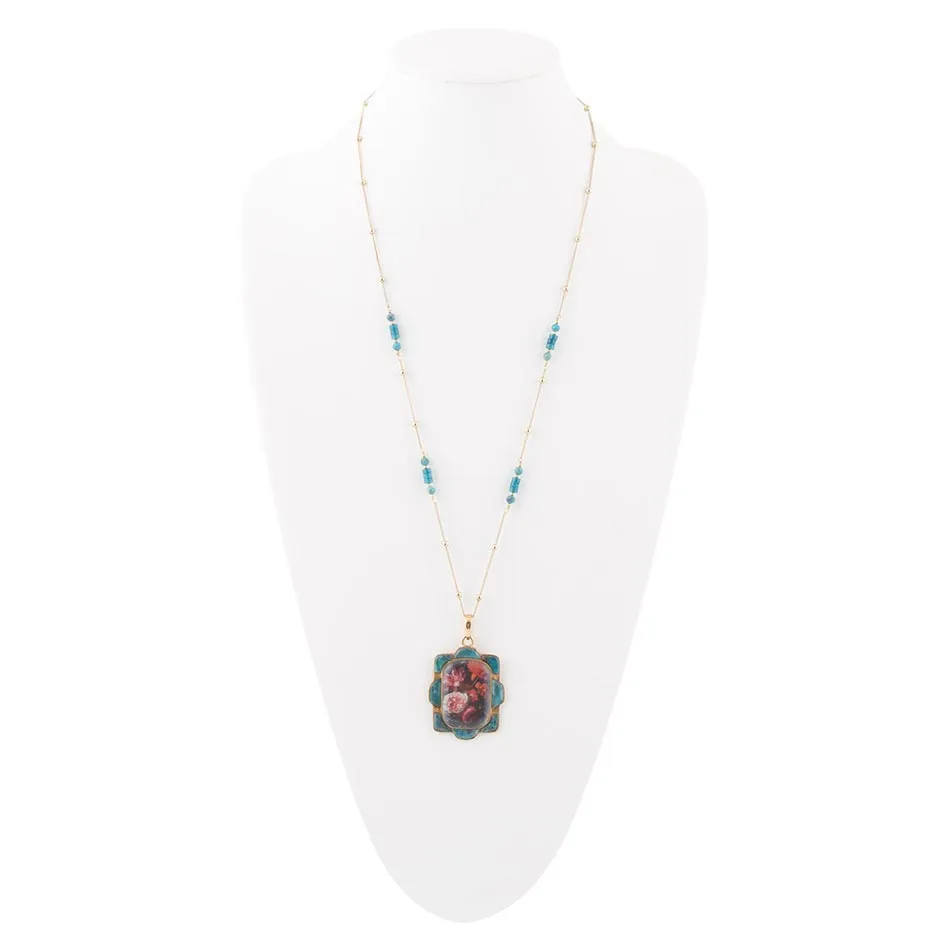 Scenic Red Florals Blue Apatite Golden Pendant Necklace sold by Barse product image thumbnail 3