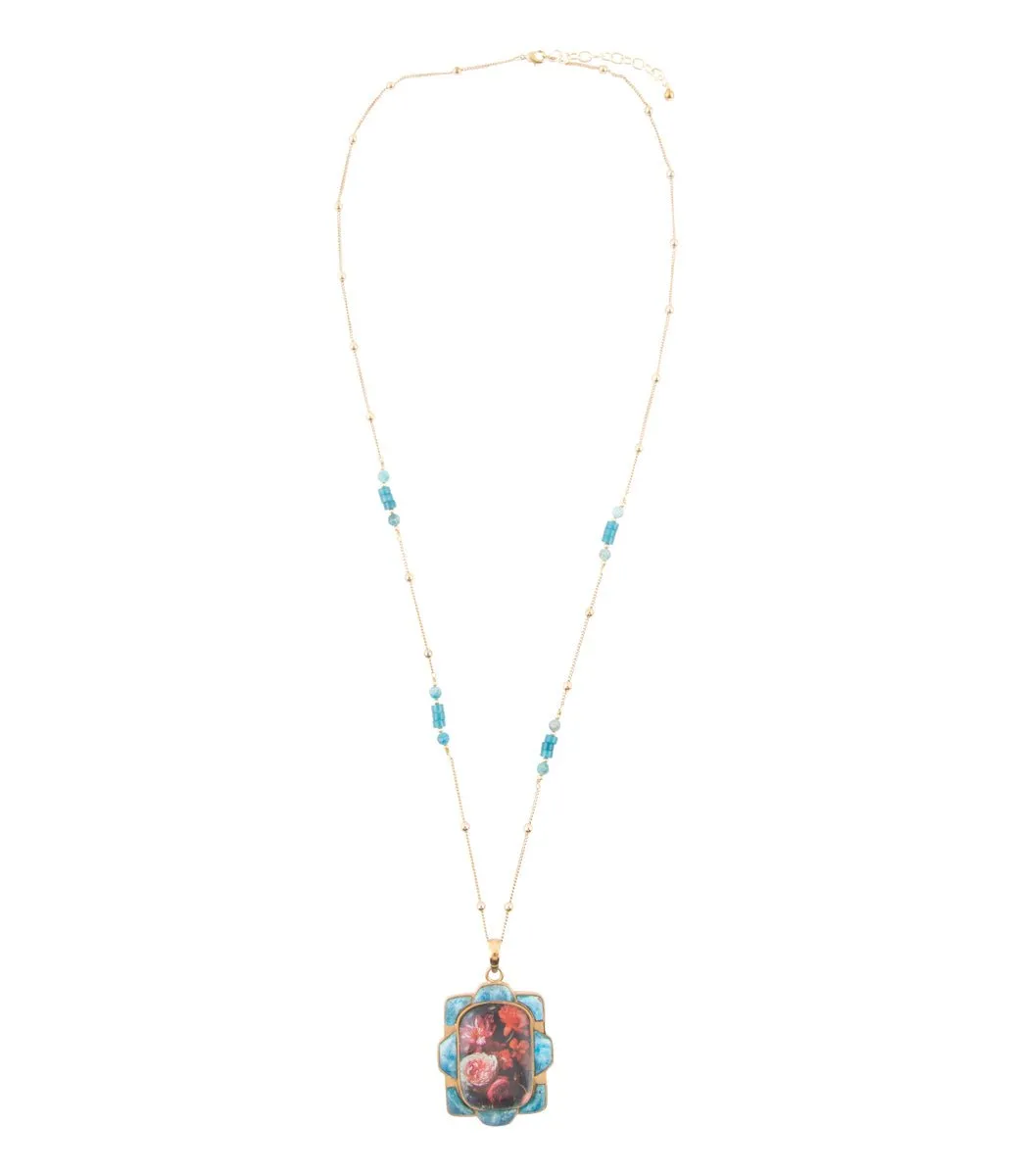 Scenic Red Florals Blue Apatite Golden Pendant Necklace sold by Barse product image thumbnail 5