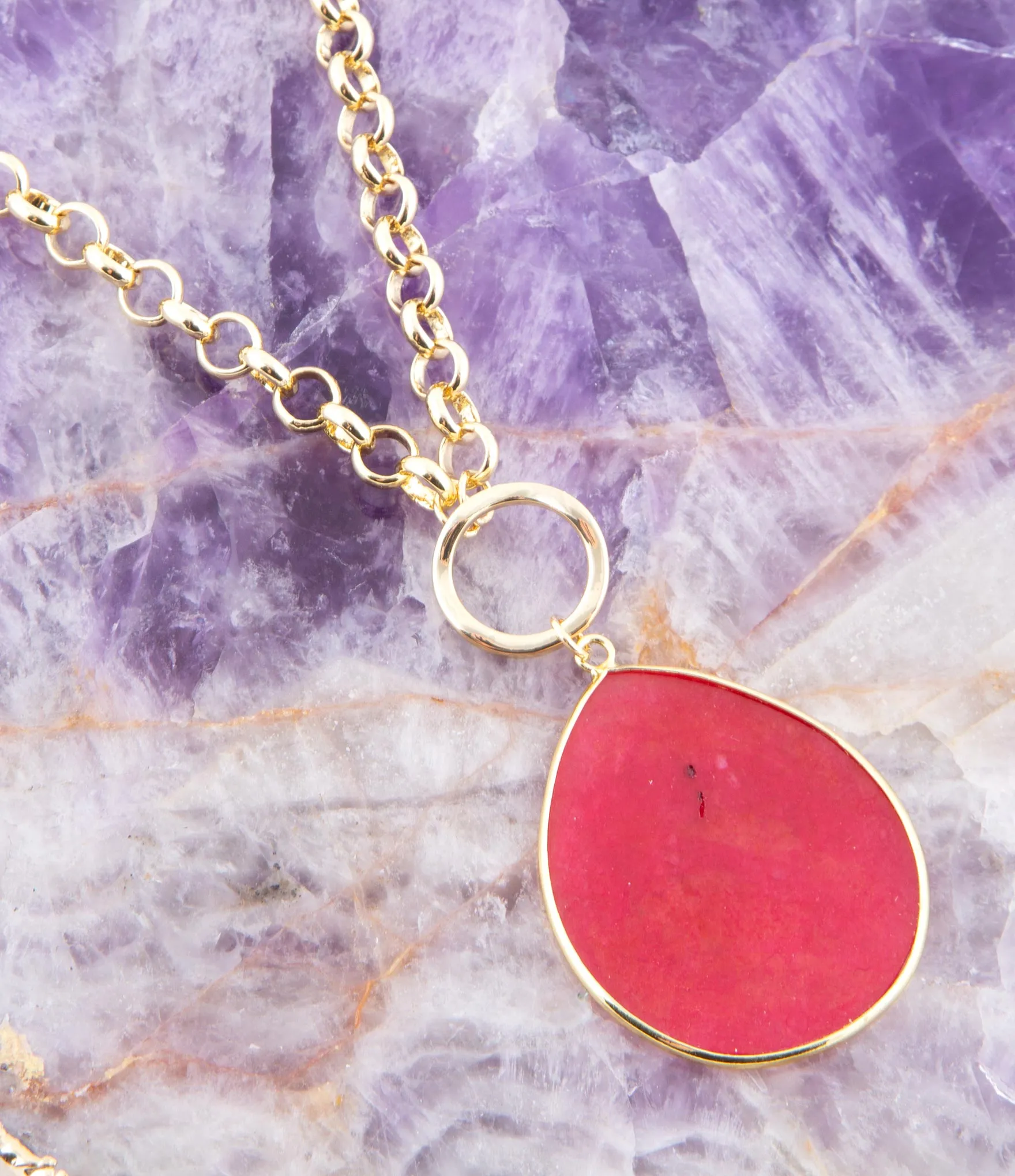 Red Jade Teardrop Golden Chain Necklace sold by Barse product image thumbnail 3