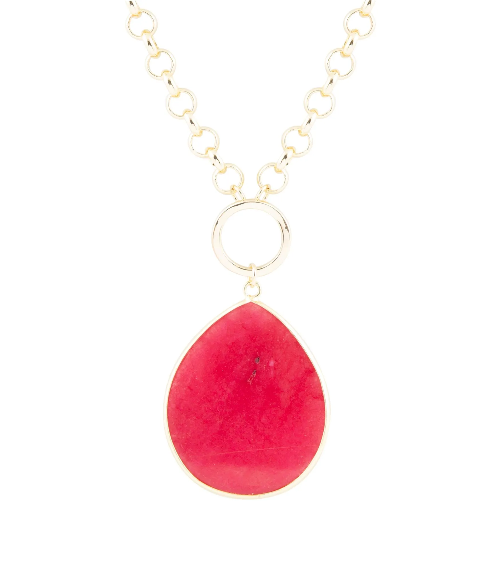 Red Jade Teardrop Golden Chain Necklace sold by Barse