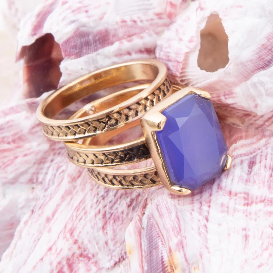 Blue Agate Stackable Golden Three Set Ring sold by Barse product image thumbnail 3