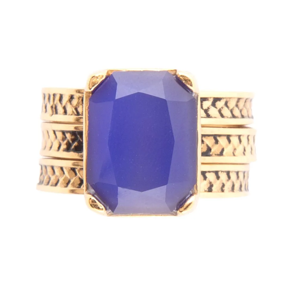 Blue Agate Stackable Golden Three Set Ring sold by Barse product image thumbnail 4
