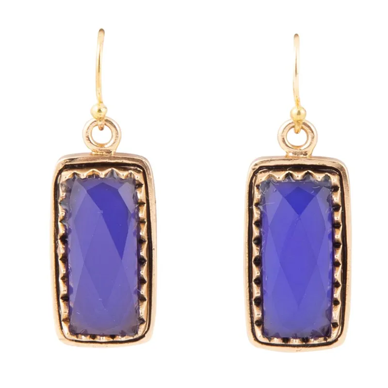 Filigreed Blue Agate Rectangular Shape Golden Drop Earrings sold by Barse