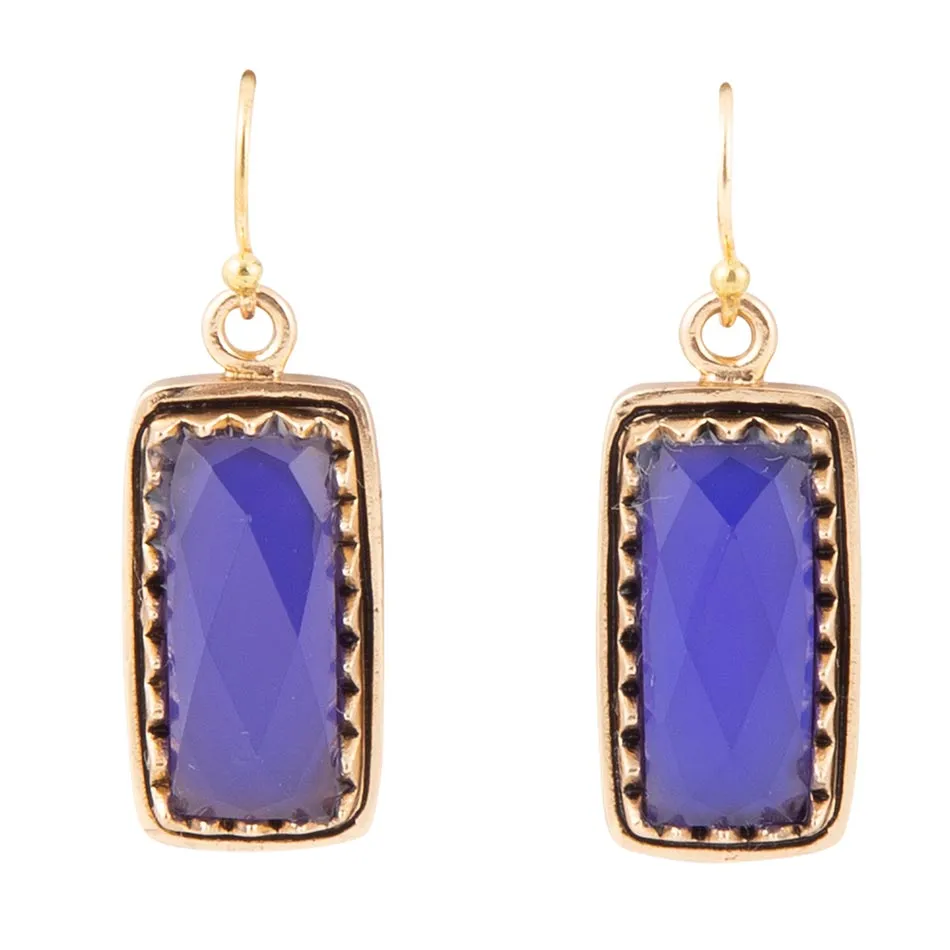 Filigreed Blue Agate Rectangular Shape Golden Drop Earrings sold by Barse