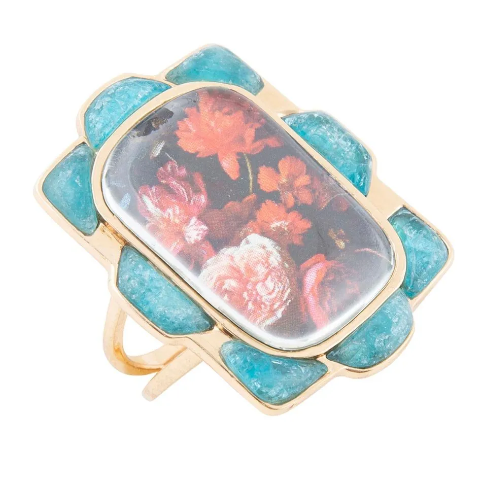 Scenic Red Florals Blue Apatite Golden Statement Ring sold by Barse