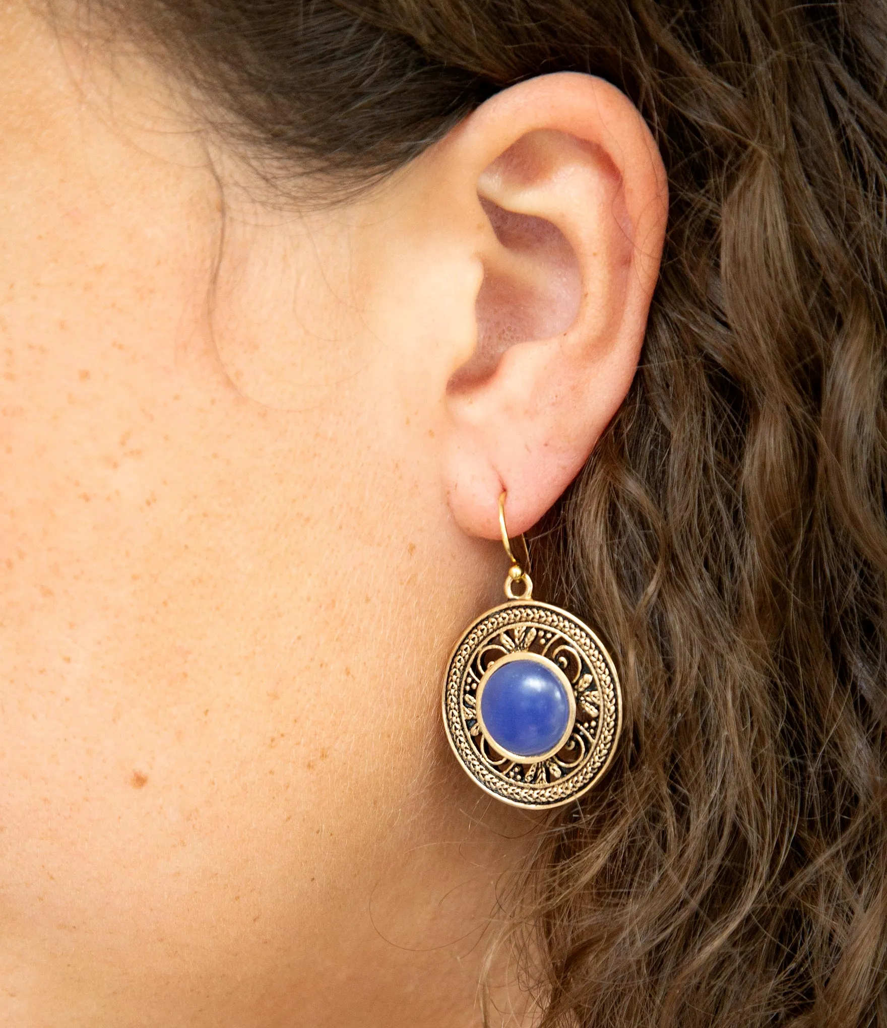 Blue Agate and Golden Detail Drop Earrings sold by Barse product image thumbnail 2