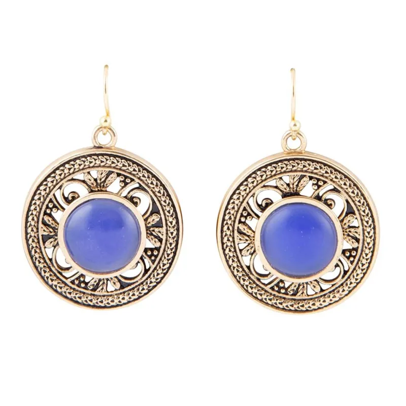 Blue Agate and Golden Detail Drop Earrings sold by Barse