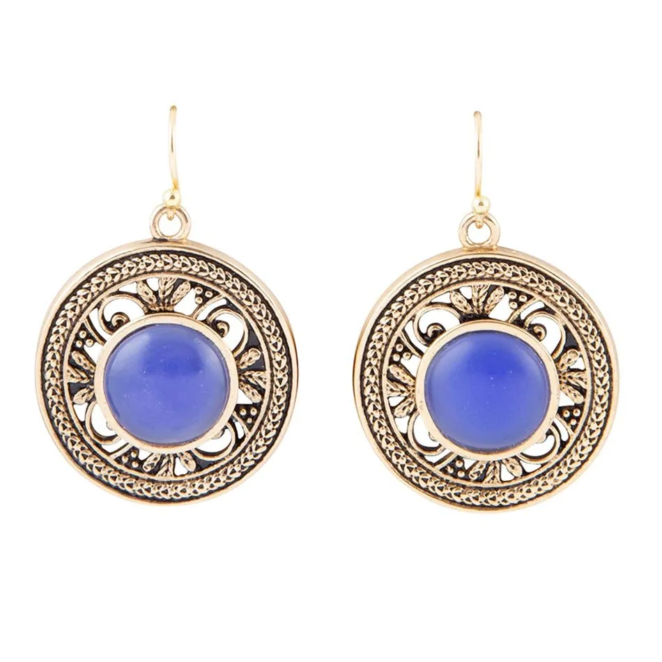 Blue Agate and Golden Detail Drop Earrings sold by Barse
