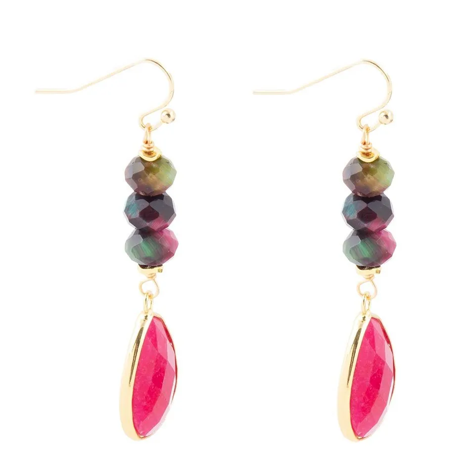 Jeweled Multicolor Tiger's Eye and Pink Agate Golden Drop Earrings sold by Barse product image thumbnail 3