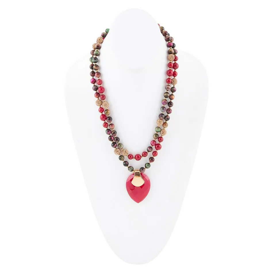 Jeweled Multi-Color Tiger's Eye and Rasberry Quartz Pendant Golden Necklace sold by Barse product image thumbnail 4