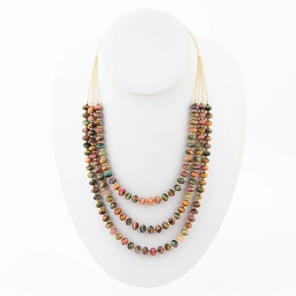 Jeweled Multi-Color Tiger's Eye Triple Strand Golden Necklace sold by Barse product image thumbnail 3