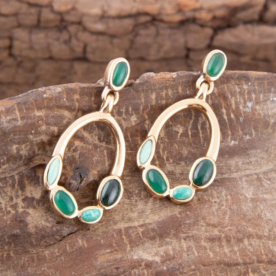 Multi Green Stones Golden Drop Earrings sold by Barse product image thumbnail 2