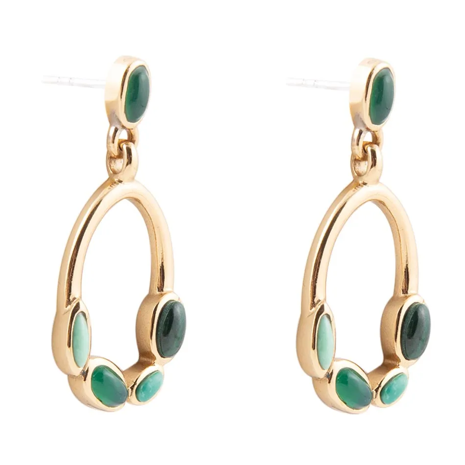 Multi Green Stones Golden Drop Earrings sold by Barse product image thumbnail 3