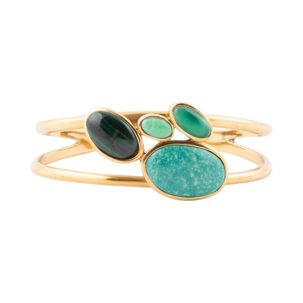 Multi Green Stones Golden Cuff Bracelets sold by Barse product image thumbnail 4