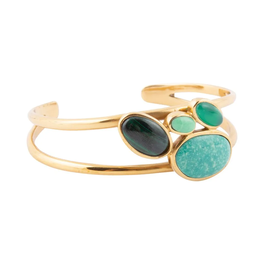 Multi Green Stones Golden Cuff Bracelets sold by Barse