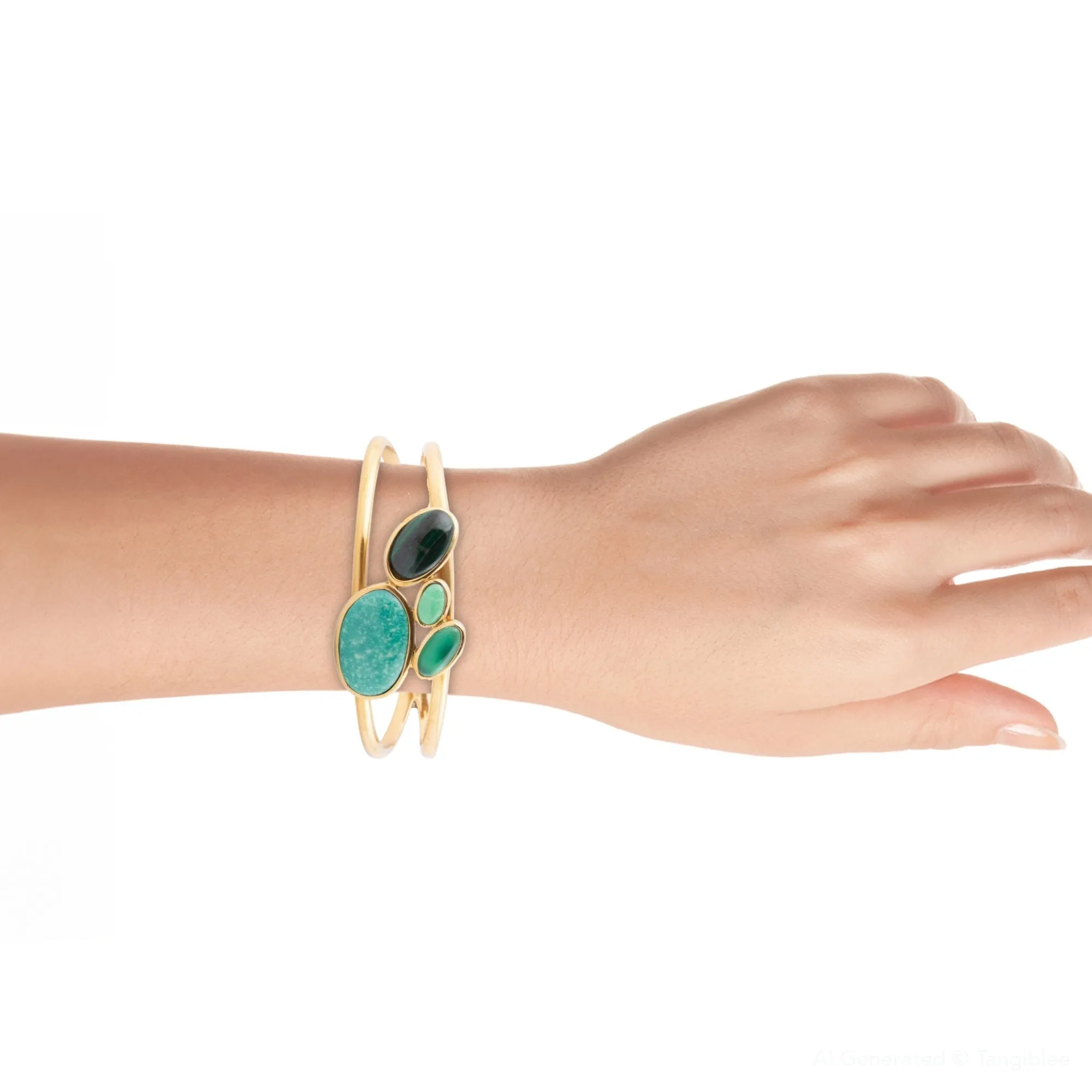 Multi Green Stones Golden Cuff Bracelets sold by Barse product image thumbnail 5