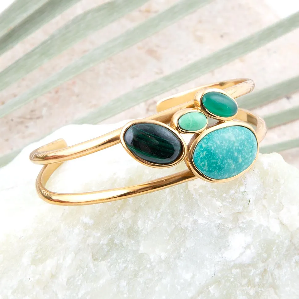 Multi Green Stones Golden Cuff Bracelets sold by Barse product image thumbnail 3