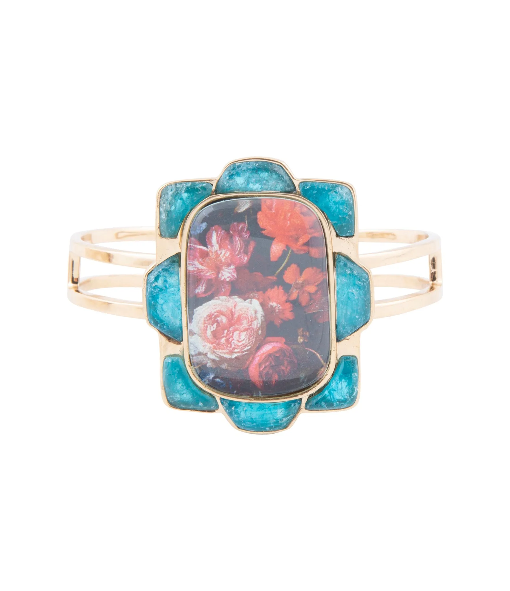 Scenic Red Floral Blue Apatite Golden Cuff Bracelet sold by Barse product image thumbnail 4
