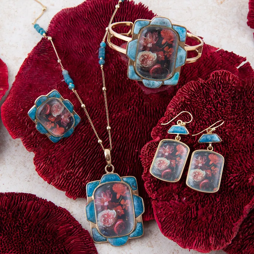 Scenic Red Floral Blue Apatite Golden Cuff Bracelet sold by Barse product image thumbnail 5